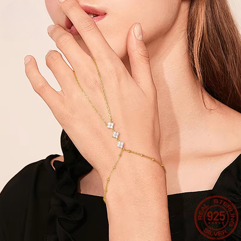 Trendy Thin Dainty Stackable Chain Plated Finger Ring Bracelet