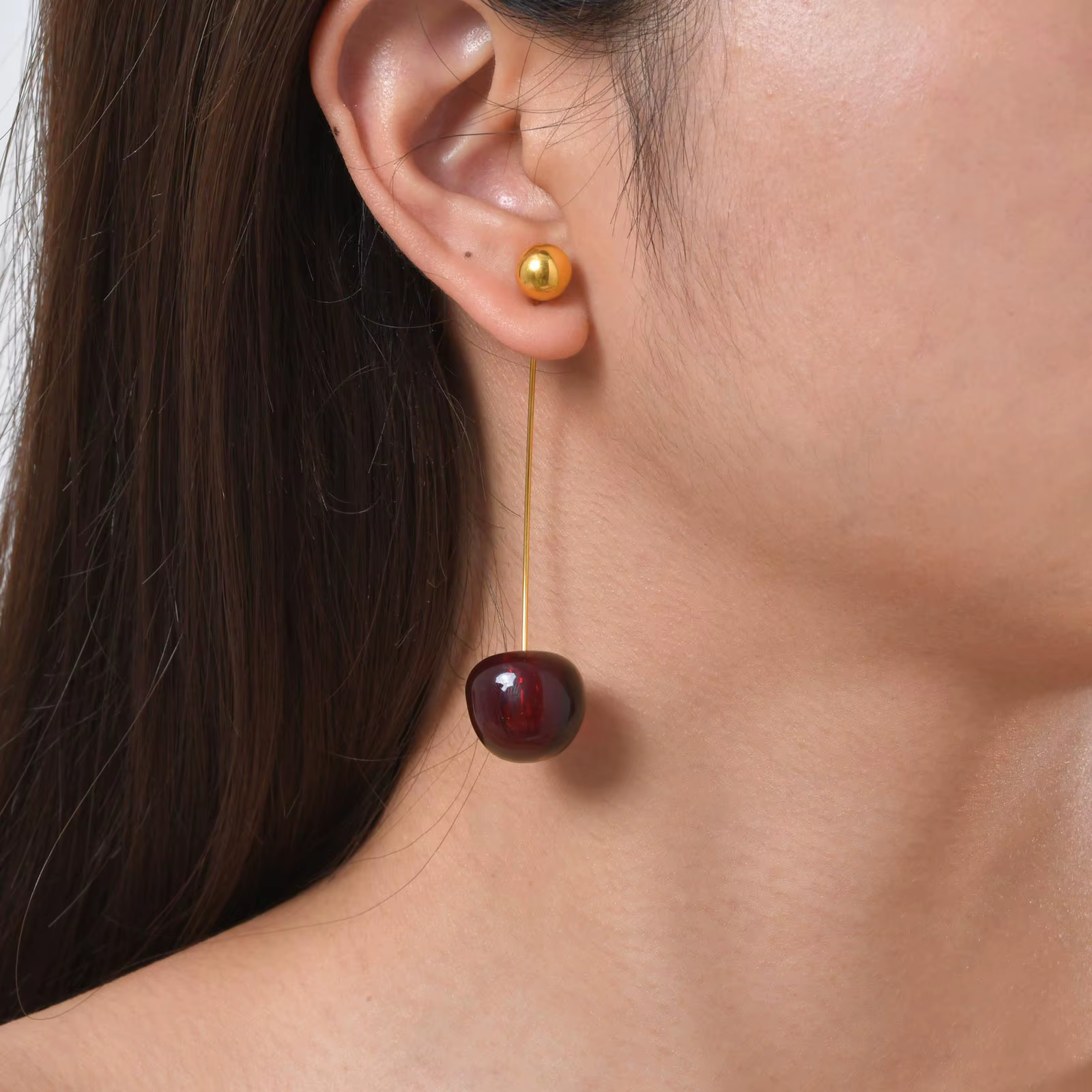 Trendy Unique Solid Cherry Stainless Steel Earrings