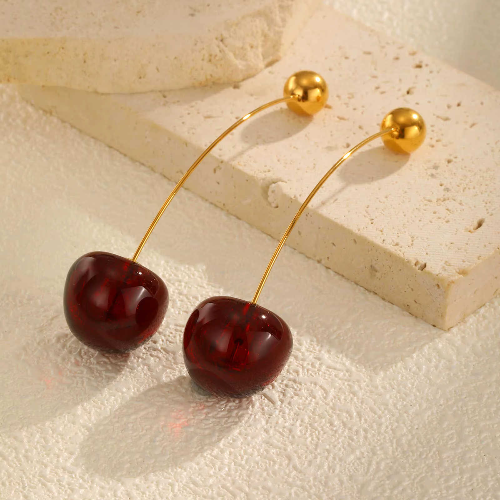 Trendy Unique Solid Cherry Stainless Steel Earrings - Image 3