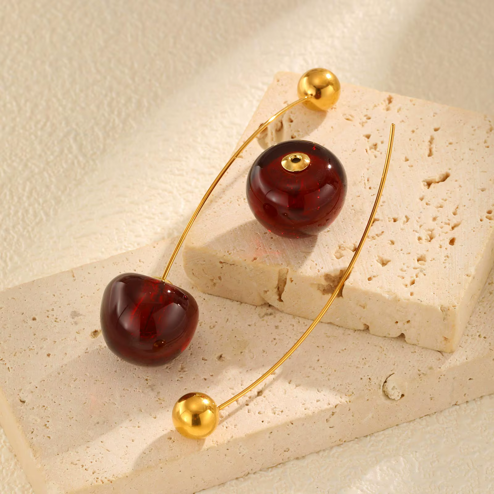 Trendy Unique Solid Cherry Stainless Steel Earrings - Image 4