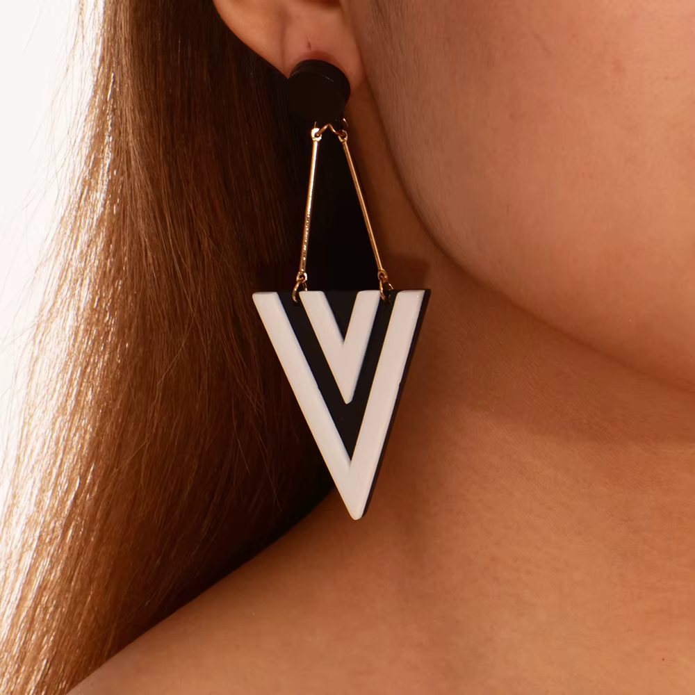 Triangle Long Dangle Geometric Acrylic Pendant Earrings - Image 2