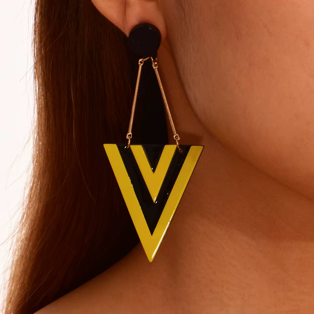 Triangle Long Dangle Geometric Acrylic Pendant Earrings - Image 3