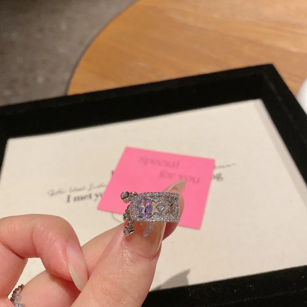 Unique Retro Tassel Light Luxury Exquisite Diamond Amethyst Rings - Image 10