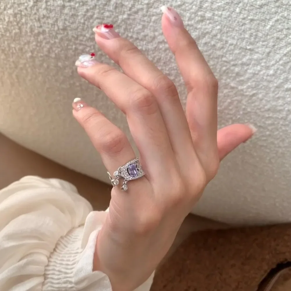 Unique Retro Tassel Light Luxury Exquisite Diamond Amethyst Rings - Image 2