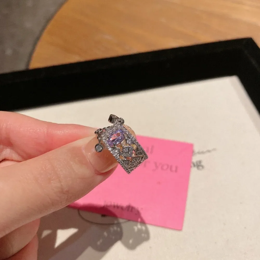 Unique Retro Tassel Light Luxury Exquisite Diamond Amethyst Rings - Image 12