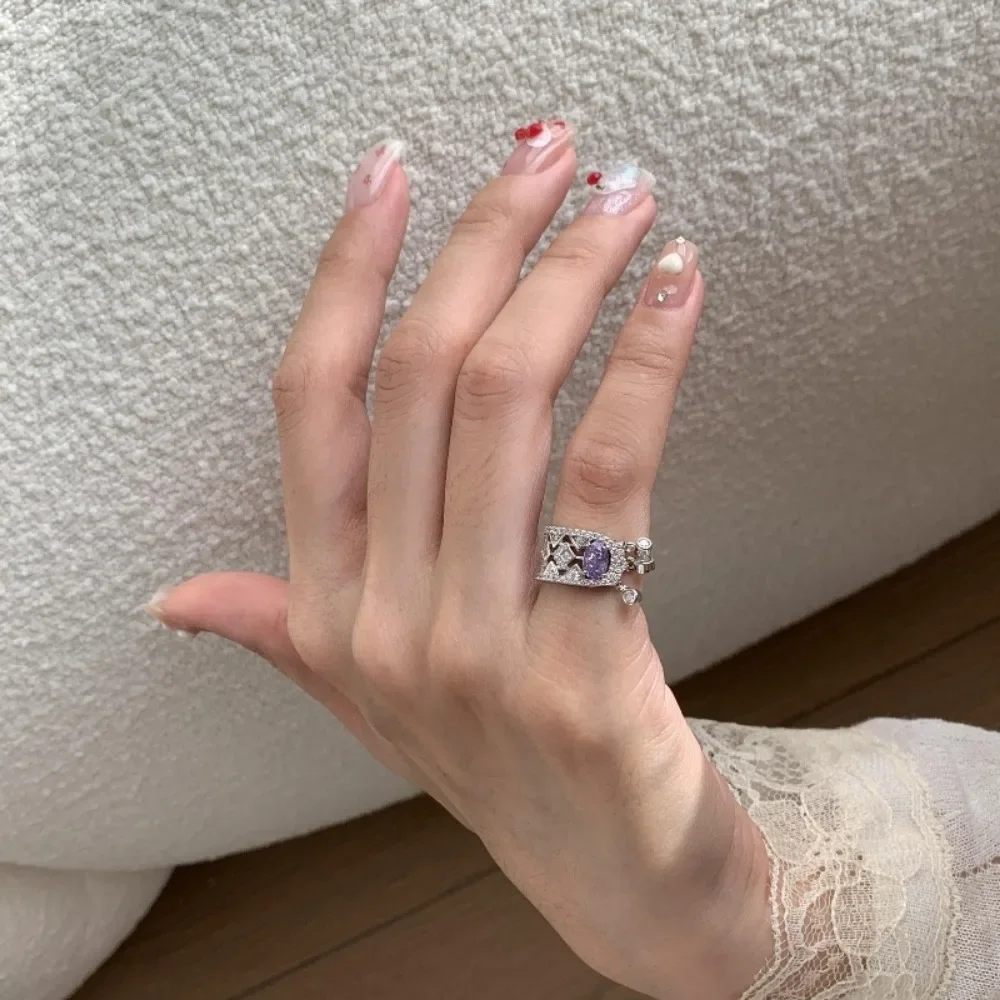 Unique Retro Tassel Light Luxury Exquisite Diamond Amethyst Rings - Image 5