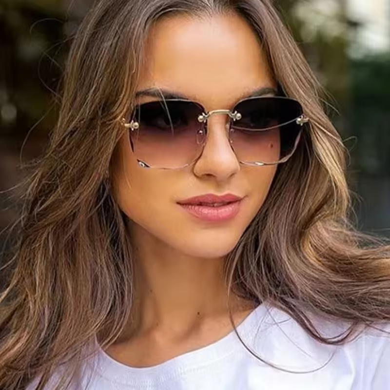 Vintage Alloy Legs Classic Designer Shades UV400 Rimless Gradient Lenses Sun glasses