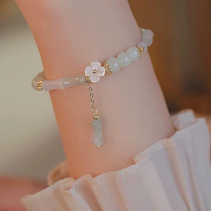 Vintage Bamboo Joint Beaded Charm Flower Bracelet
