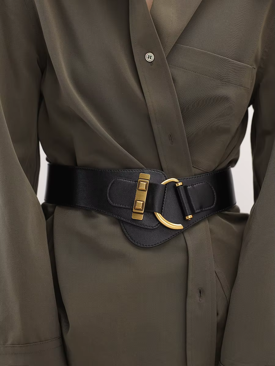 Vintage Elastic Stretch Adjustable Leather Wide Waistband Coat Dress Belts