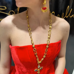 Vintage Ethnic Unique Style Metal Eyes With Red Lips Pendant Necklace Sets