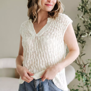 Vintage Fashion Cap Sleeves V-Neck Knitted Top For Street Ware