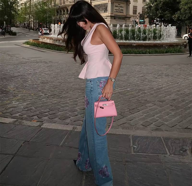 Vintage High Waist Jeans With Floral Print Wide Leg Pants Streetwear - Image 10