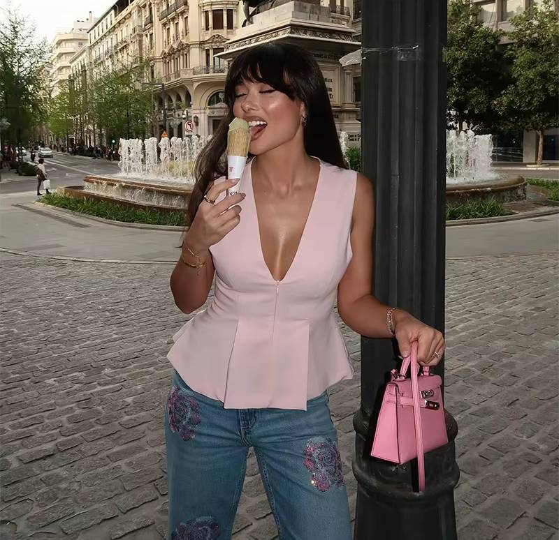 Vintage High Waist Jeans With Floral Print Wide Leg Pants Streetwear - Image 8