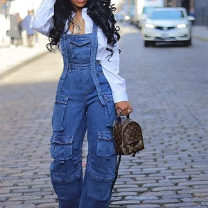 Vintage Loose Overalls Pockets Wide Leg Jumpsuit Streetwear