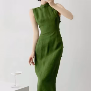 Vintage Natural Literature Art Sleeveless Waist Cinching Slit Maxi Dress