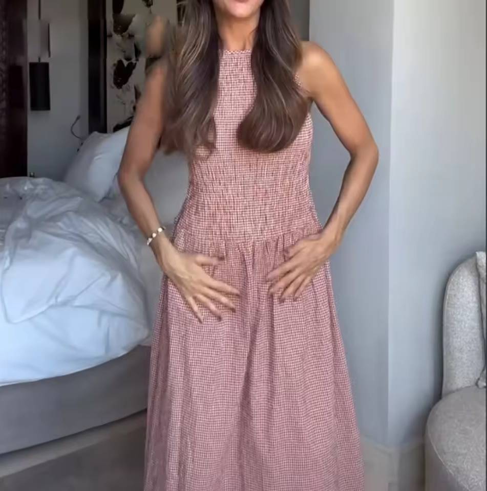 Vintage O-Neck Sleeveless Plaid Women Loose Folds Midi Dress Streetwear - Image 4