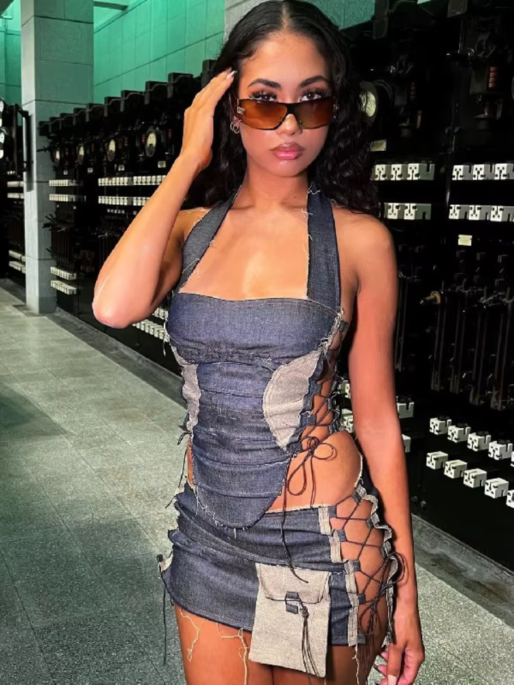 Vintage Pullover Bandage Night Club Spliced Top And Shorts Two Piece Set