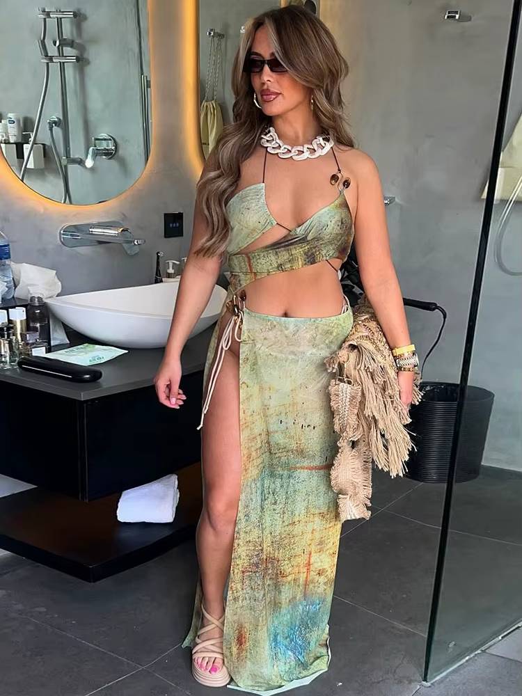 Vintage Sheath Sleeveless Print Long Bodycon Ankle-Length Maxi Dress - Image 5