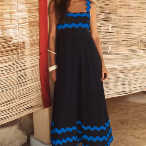 Vintage Sleeveless Strap Skirt Plant Flower Printed Loose Maxi Dress