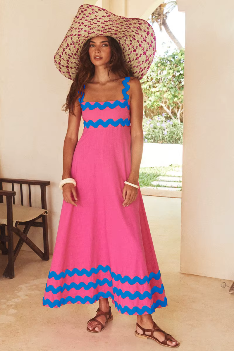 Vintage Sleeveless Strap Skirt Plant Flower Printed Loose Maxi Dress - Image 6