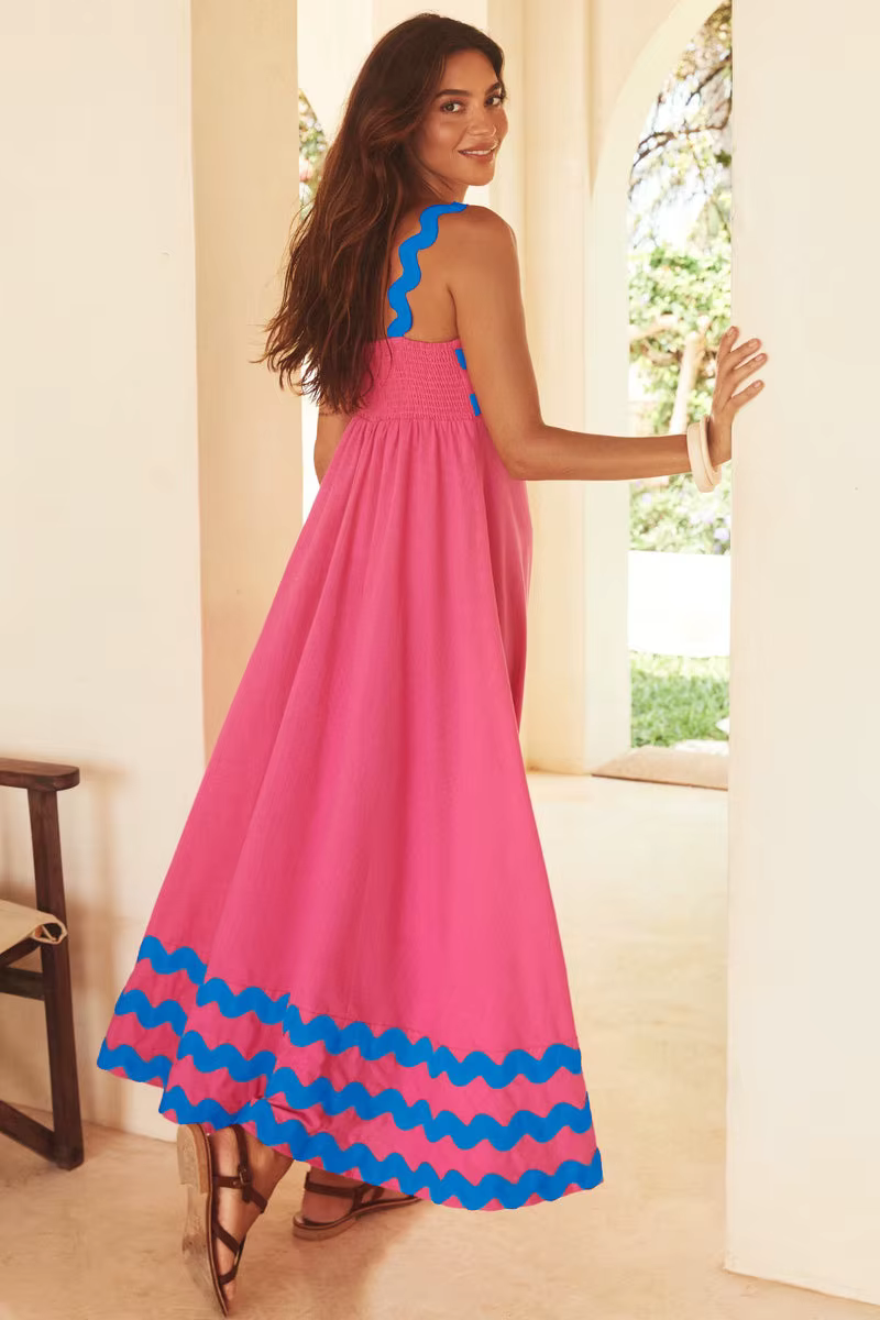 Vintage Sleeveless Strap Skirt Plant Flower Printed Loose Maxi Dress - Image 8