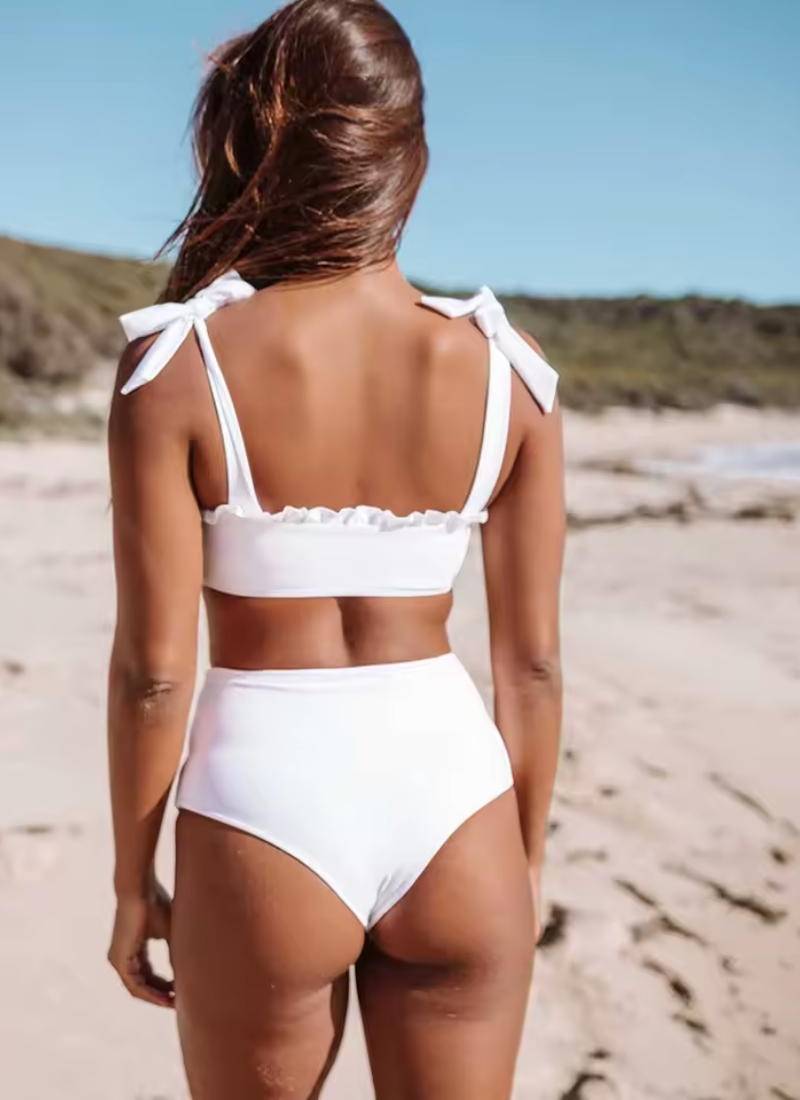 Vintage Solid High Cut Swimsuit High Waist Two Piece Bikini Sets - Image 2