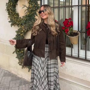 Vintage Street Tassel Suede Lapel Full Sleeves Single Breasted Jackets