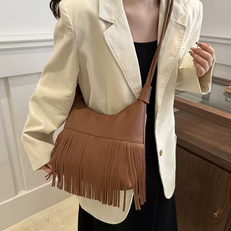 Vintage Tassel Daily Used Soft PU Leather Versatile Crossbody Casual Handbag