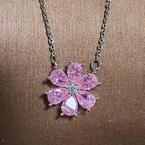 Vintage Wedding Engagement Flower Sparkling Zircon S925 Sterling Silver Neckles