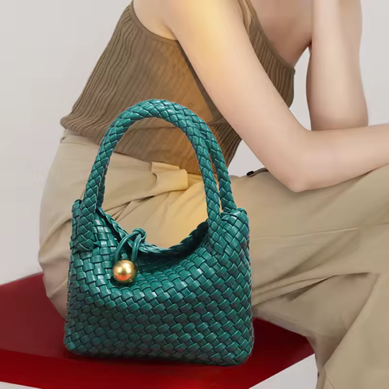 Woven Small Vegan Leather Purse Tote Handbag Hobo Bag