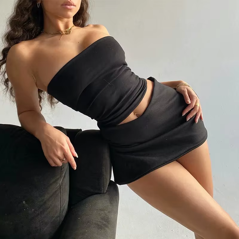 Casual Sleeveless Strapless Top Short Package Hip Skirt Two-Piece Set - Image 7