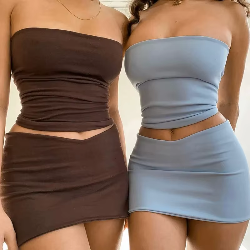 Casual Sleeveless Strapless Top Short Package Hip Skirt Two-Piece Set - Image 16