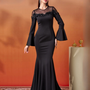 Luxury Round Neck Floor-Length Slight Strech Formal Dresses