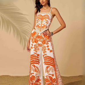 Elegant Slash Neck Trend Spaghetti Sleeveless Birthday Party Dress Beach Pants Two Piece Set