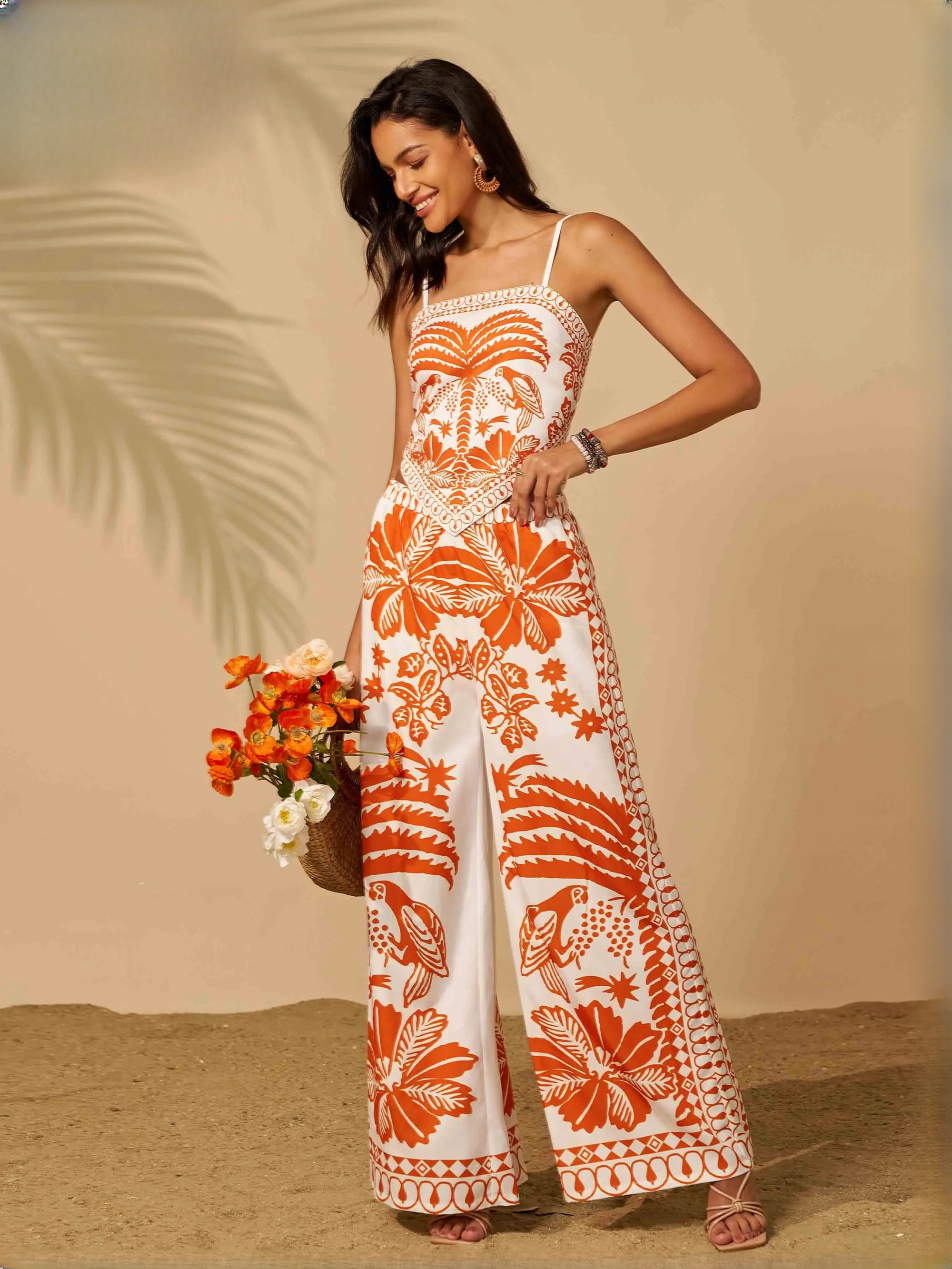 Elegant Slash Neck Trend Spaghetti Sleeveless Birthday Party Dress Beach Pants Two Piece Set - Image 2