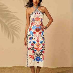 Elegant Halter Backless Slim Spaghetti Strap Beach Birthday Party Midi Dresses