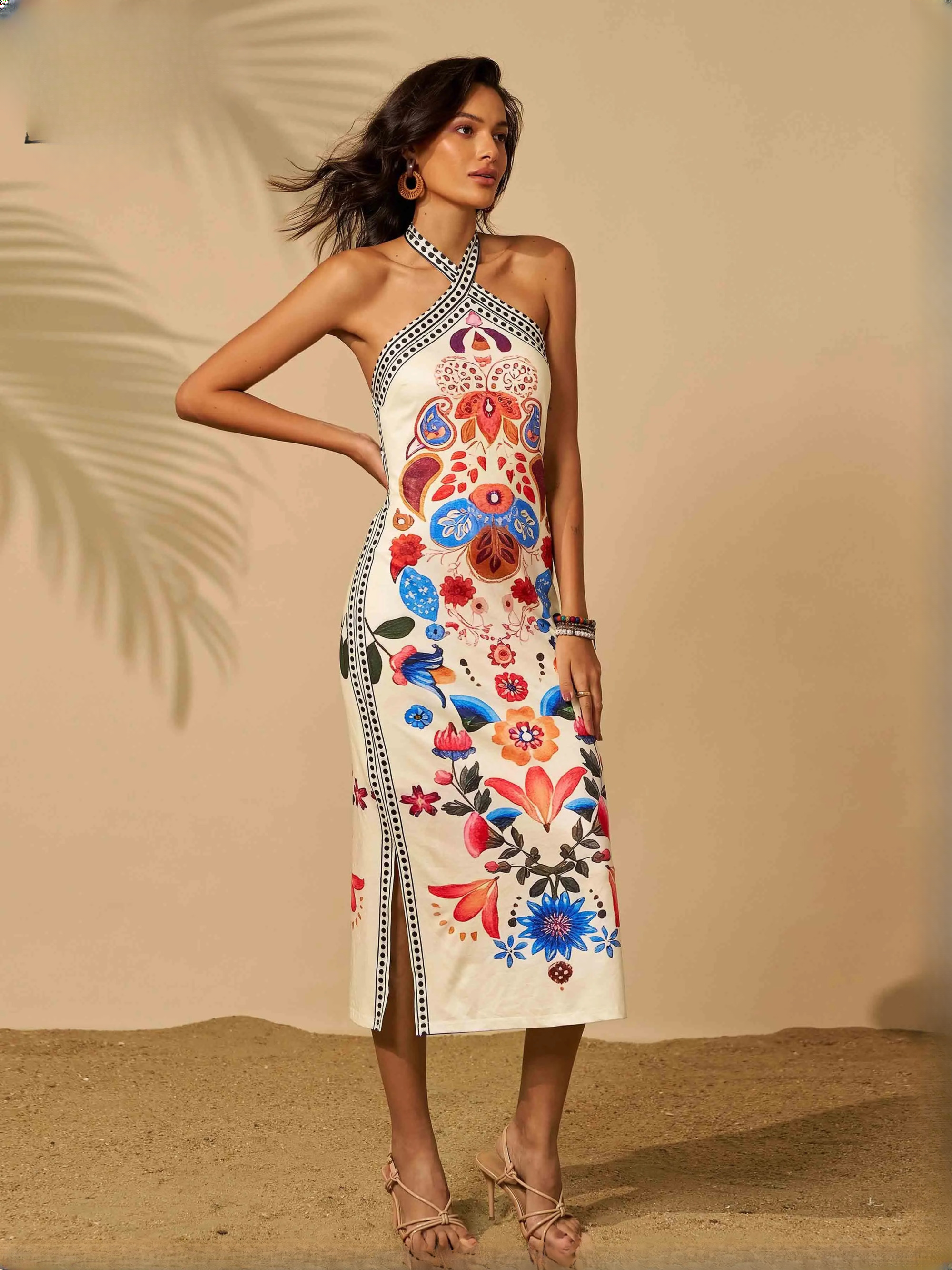 Elegant Halter Backless Slim Spaghetti Strap Beach Birthday Party Midi Dresses - Image 4