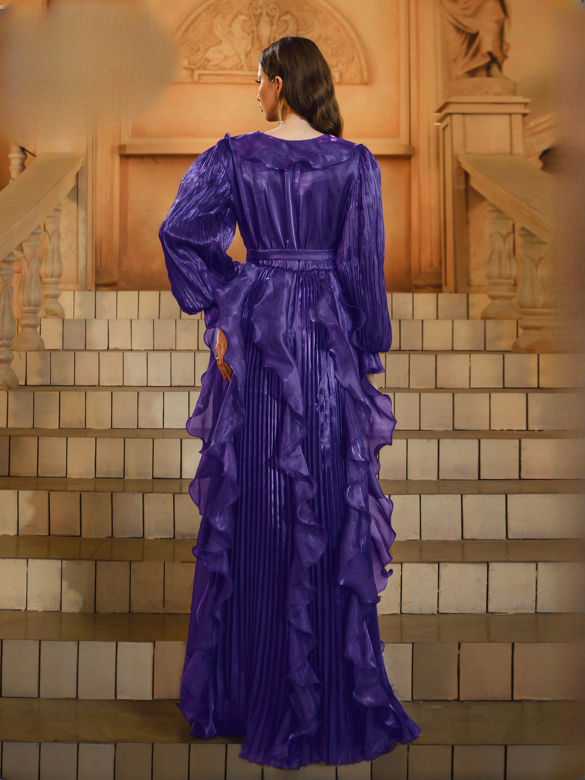 Luxury V Neck Ruffle Ruched Floor-Length Perform Maxi Dresses - Image 6