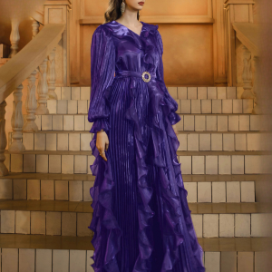 Luxury V Neck Ruffle Ruched Floor-Length Perform Maxi Dresses