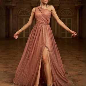 Luxury Cutout Asymmetrical One-Shoulder Banquet Sleeveless Birthday Party Maxi Dresses