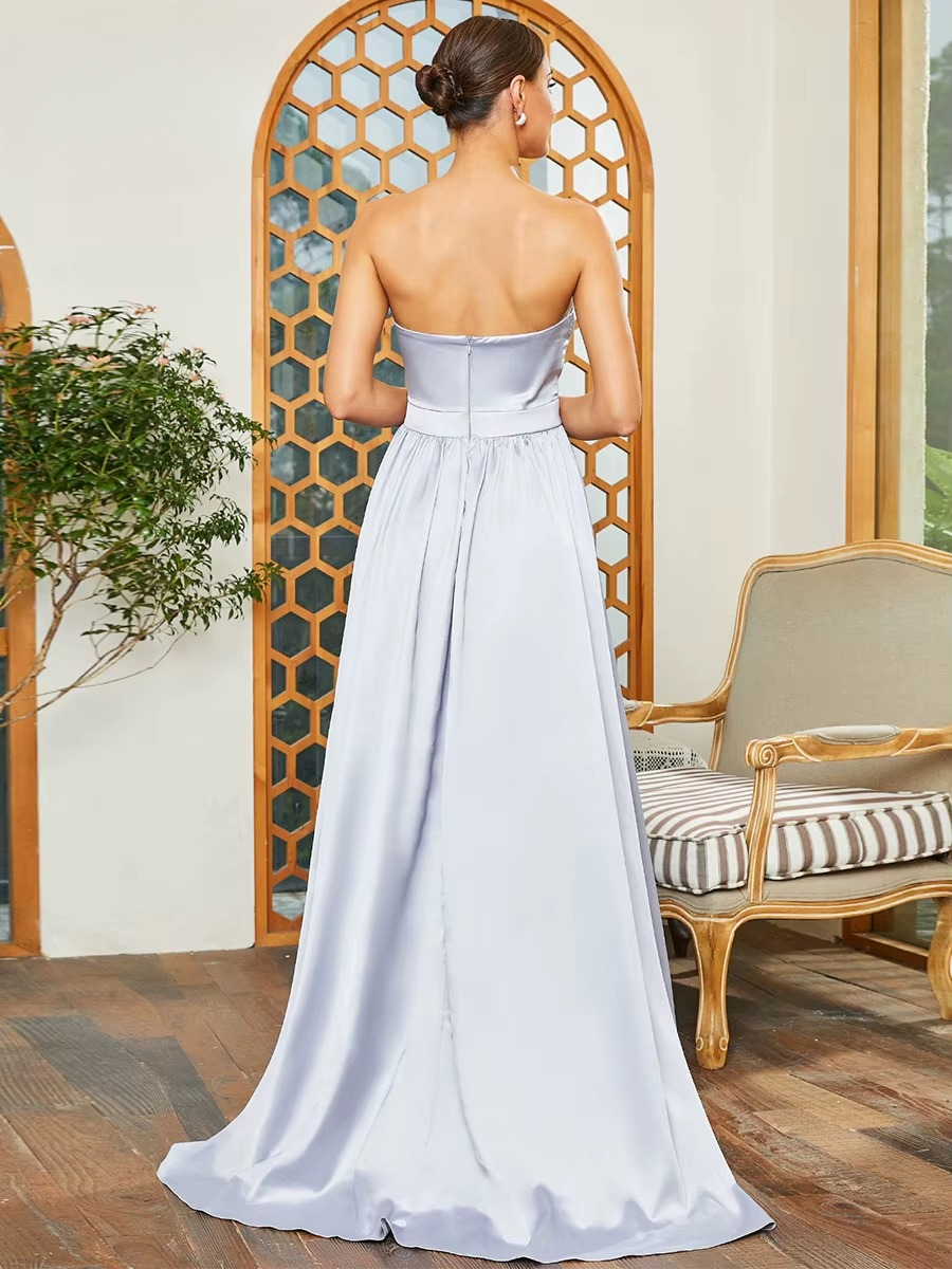 Elegant Slash Neck Strapless Split A Line Sleeveless Zipper Formal Evening Party Dress - Image 6