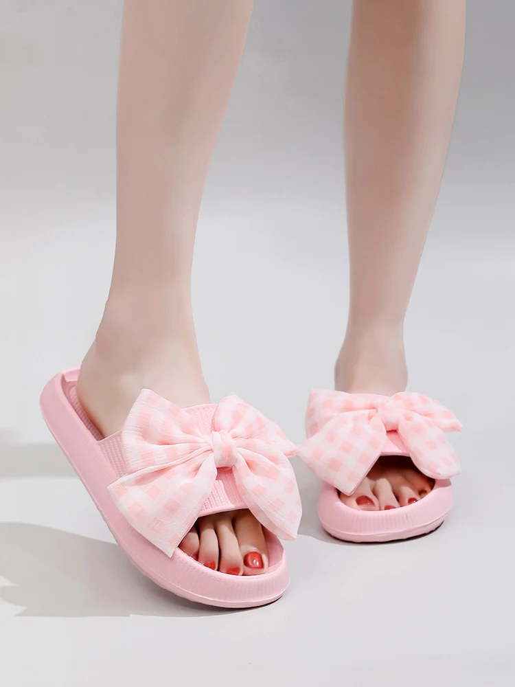 Sweet Flower Bow Thick Platform Indoor Bathroom Flip Flops Cloud Slippers - Image 3