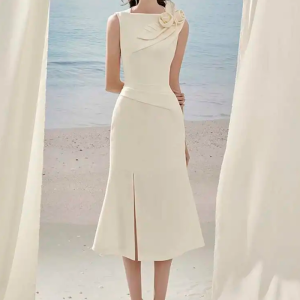 3D Flower Erotic Patchwork Sleeveless Pleated Split Slim Party Dresses