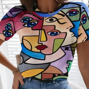 3D Painting Vintage Elegant Short Sleeve Fashion Trend Tees Casual O-neck Tops