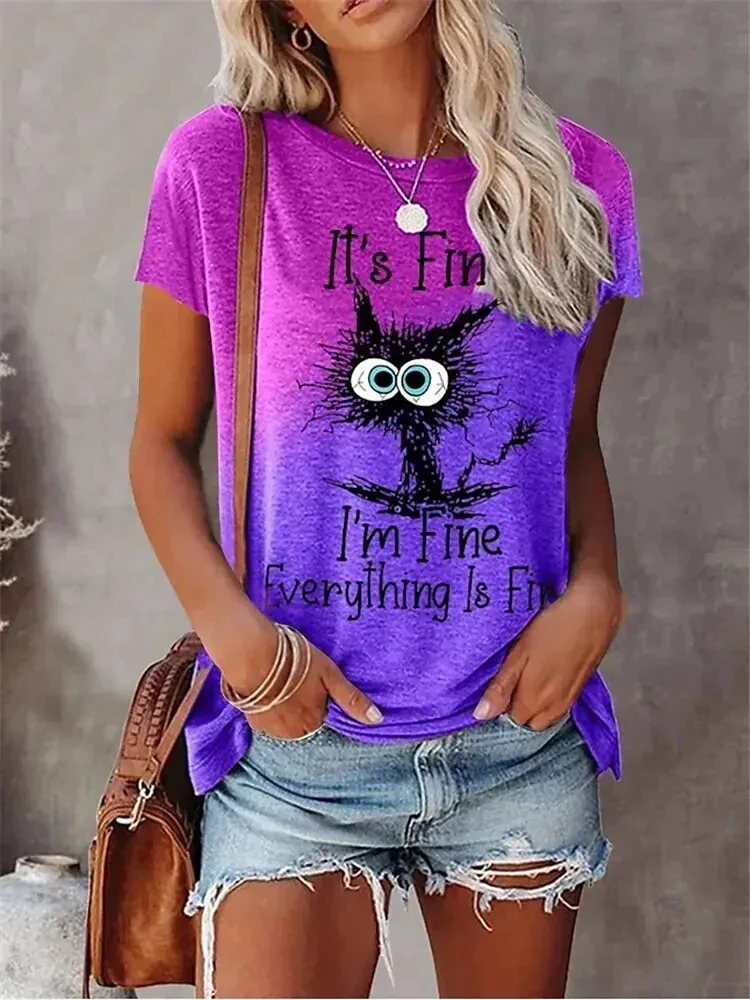 3D Print Cartoon Cats Fine Casual Fashion Short Sleeve T Shirt - Image 14
