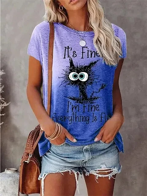 3D Print Cartoon Cats Fine Casual Fashion Short Sleeve T Shirt - Image 5