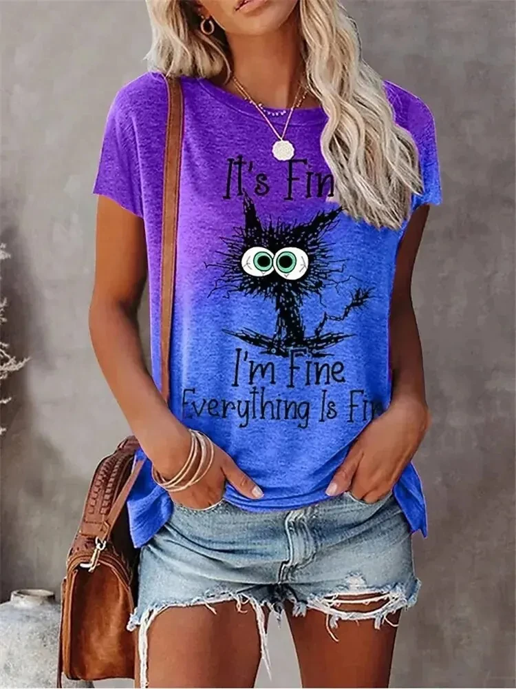 3D Print Cartoon Cats Fine Casual Fashion Short Sleeve T Shirt - Image 3
