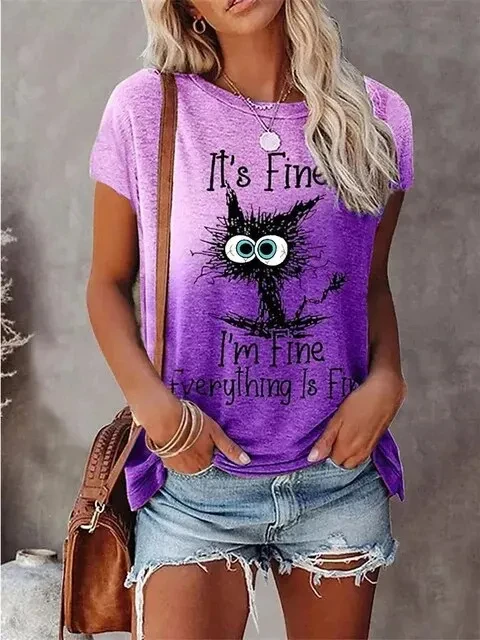 3D Print Cartoon Cats Fine Casual Fashion Short Sleeve T Shirt - Image 9