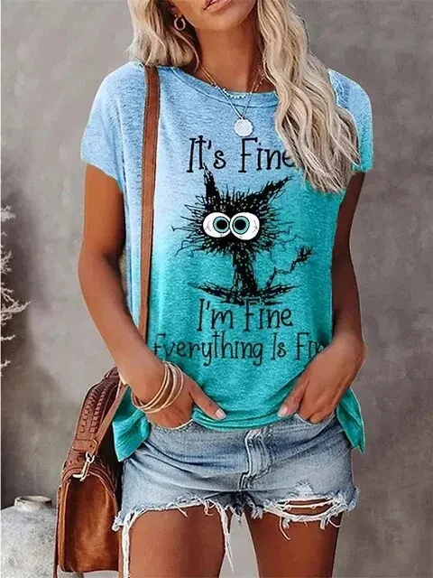 3D Print Cartoon Cats Fine Casual Fashion Short Sleeve T Shirt - Image 8