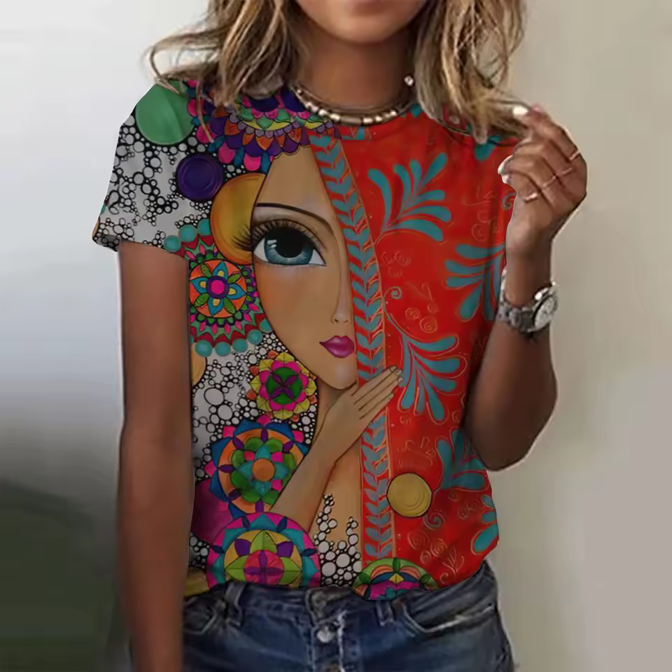 3d Floral Girls Face Painting Colorful Beautiful T-Shirts